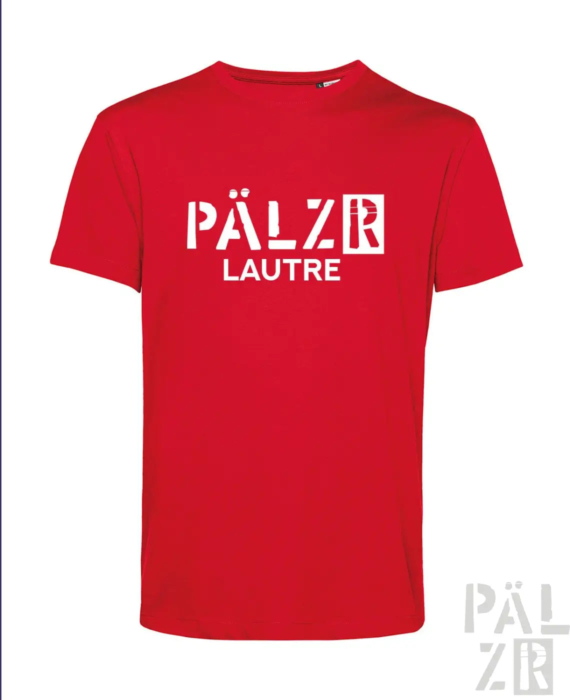 Rotes kurzarmshirt für männer mit weißem pälzr lautre grafikdruck aus verschiedenen farben erhältlich