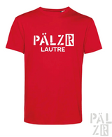 Rotes kurzarmshirt für männer mit weißem pälzr lautre grafikdruck aus verschiedenen farben erhältlich