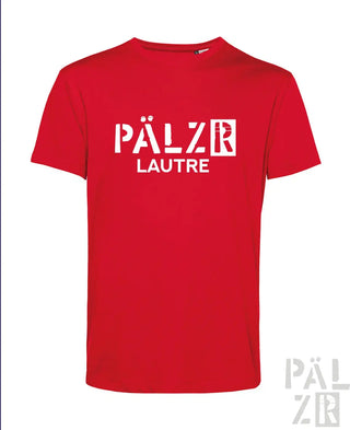 Rotes kurzarmshirt für männer mit weißem pälzr lautre grafikdruck aus verschiedenen farben erhältlich