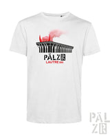 Weißes männer baumwoll t-shirt mit schwarzem und rotem stadion grafik und pinkem rauch lautre1900 design