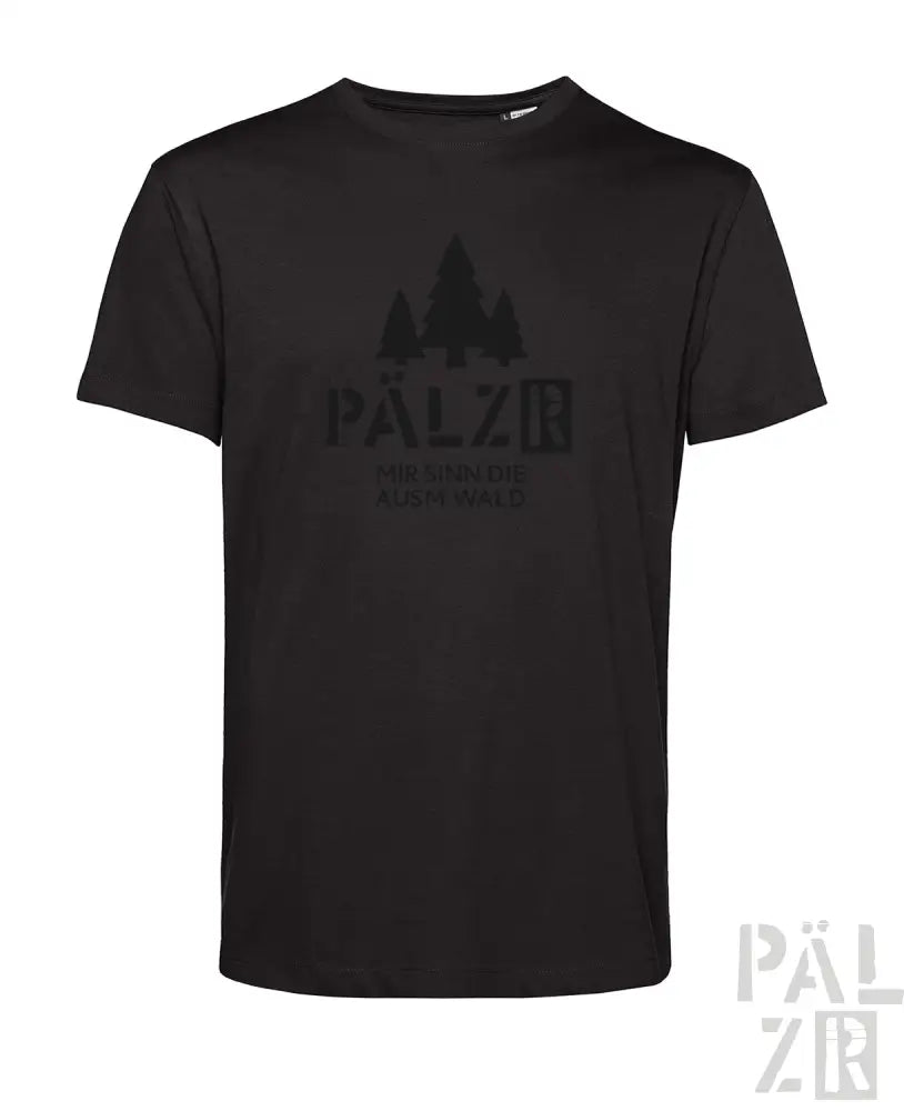Schwarzes T-Shirt mit ’palz’-Logo und Bergdesign, aus Baumwolle.