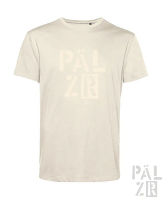 Cremeweiße T-Shirt mit ’pälzer’-Logo-Design, aus Baumwolle.