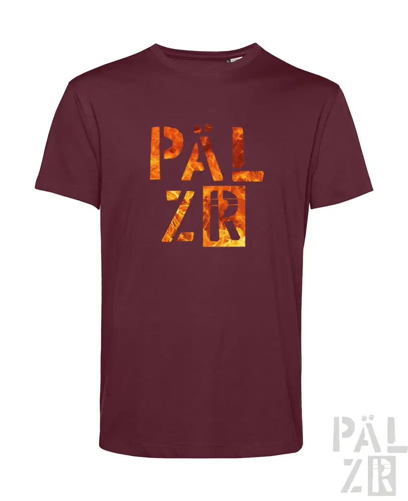 Bordeaux-Farbenes T-Shirt mit ’pälzr’-Text in feurigem Design, Baumwollmaterial