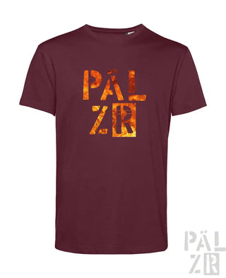 Bordeaux-Farbenes T-Shirt mit ’pälzr’-Text in feurigem Design, Baumwollmaterial