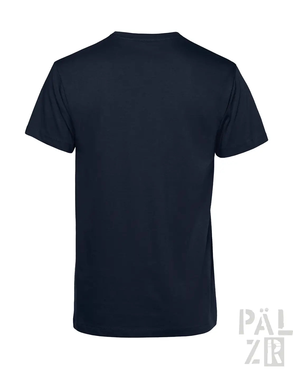 Marineblaues T-Shirt mit kurzen Ärmeln und Rundhals.