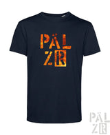 Männer t-shirt pälzr 2025 in dunkelblau mit orange-gelber auffälliger schrift auf der vorderseite
