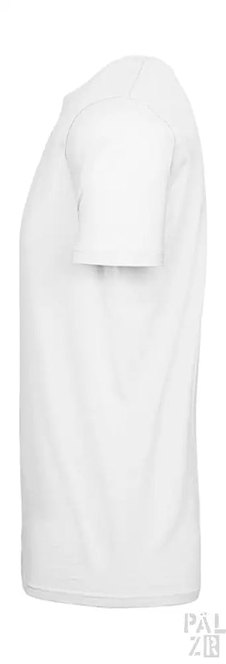 Weißes T-Shirt mit kurzen Ärmeln und Rundhals.