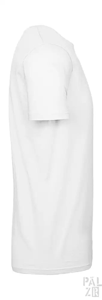 Weißes T-Shirt mit kurzen Ärmeln und Rundhals.