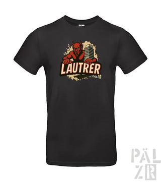 Schwarzes T-Shirt mit rotem Teufel-Design und ‚lautrer‘-Text.