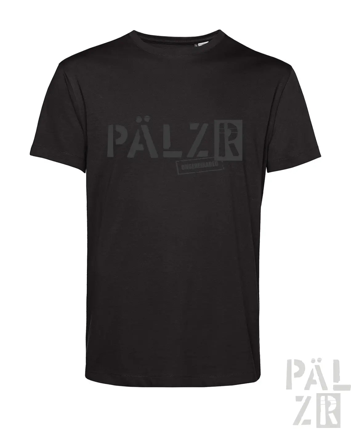 Schwarzes männer kurzarm t-shirt mit verblasstem grauem pälzr logo auf der brust aus baumwolle