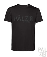 Schwarzes männer kurzarm t-shirt mit verblasstem grauem pälzr logo auf der brust aus baumwolle