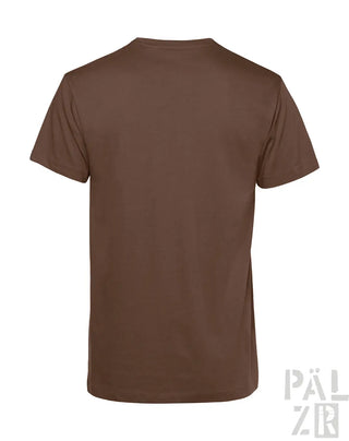 Braunes T-Shirt mit kurzen Ärmeln und Rundhals, aus Baumwolle.