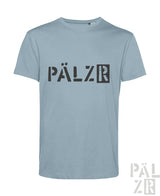 Hellblaues kurzarm t-shirt männer mit schwarzem pälzr logo auf der brust pälzr originals in verschiedenen farben