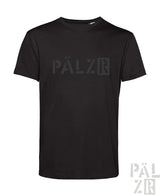 Schwarzes männer kurzarm t-shirt mit dezentem dunkelgrauem pälzr logo auf der brust, pälzr originals