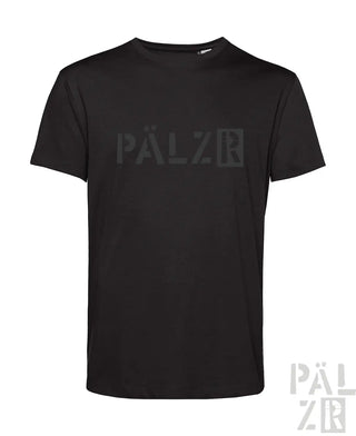 Schwarzes männer kurzarm t-shirt mit dezentem dunkelgrauem pälzr logo auf der brust, pälzr originals