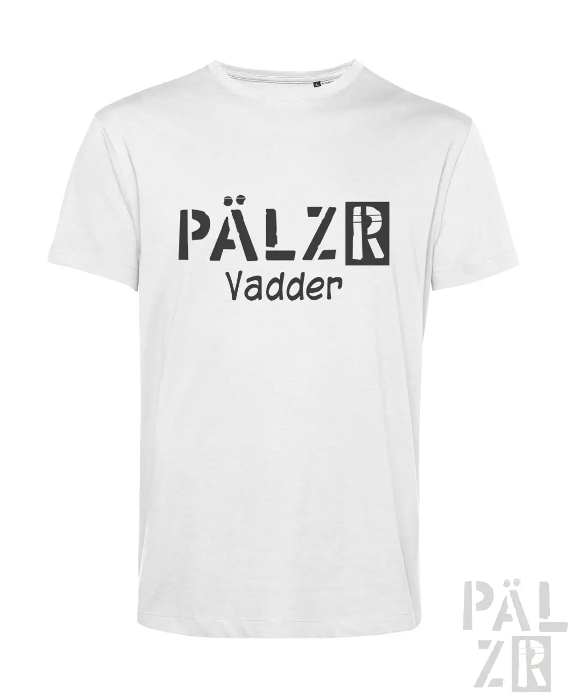 Weißer kurzarm herren t shirt mit schwarzem pälzr vadder grafikdruck in verschiedenen farben erhältlich