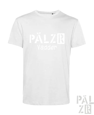 Weißes T-Shirt mit ’pälzb’ und ’vauder’ darauf gedruckt.