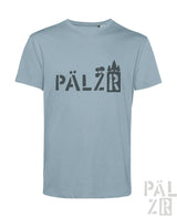 Hellblaues männer t-shirt mit kurzarm und dunklem grauem pälz wald grafikdruck aus verschiedenen farben