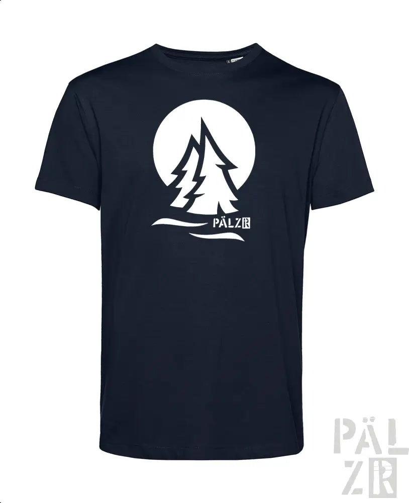Marineblaues T-Shirt mit weißem Baum-Design und Text ’palz’