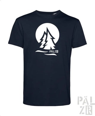 Marineblaues T-Shirt mit weißem Baum-Design und Text ’palz’