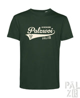 Dunkelgrünes baumwoll-tshirt männer palzwoi mit cremefarbenem vintage-graphic und weinranken-design