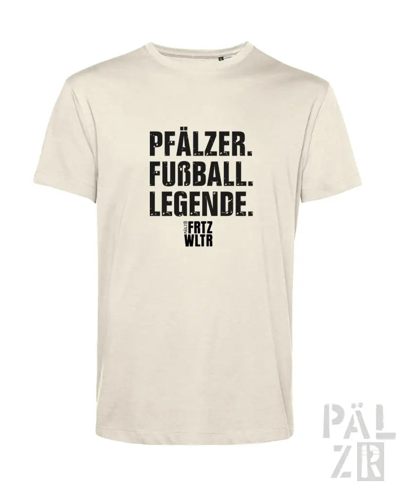 Cremeweiße Baumwoll-T-Shirt mit schwarzem Textdesign.