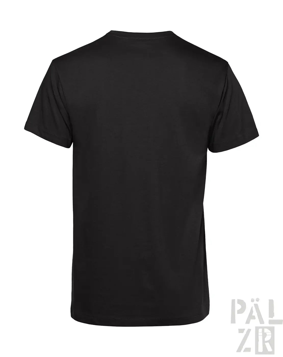 Schwarzes, einfaches T-Shirt mit kurzen Ärmeln und Rundhals.