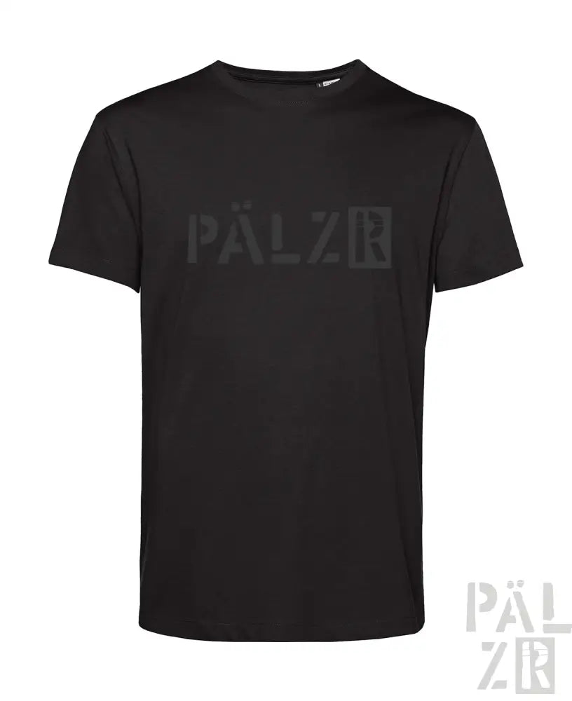 Schwarzes T-Shirt mit ’pälzb’-Logo-Design, kurzen Ärmeln und Rundhals.