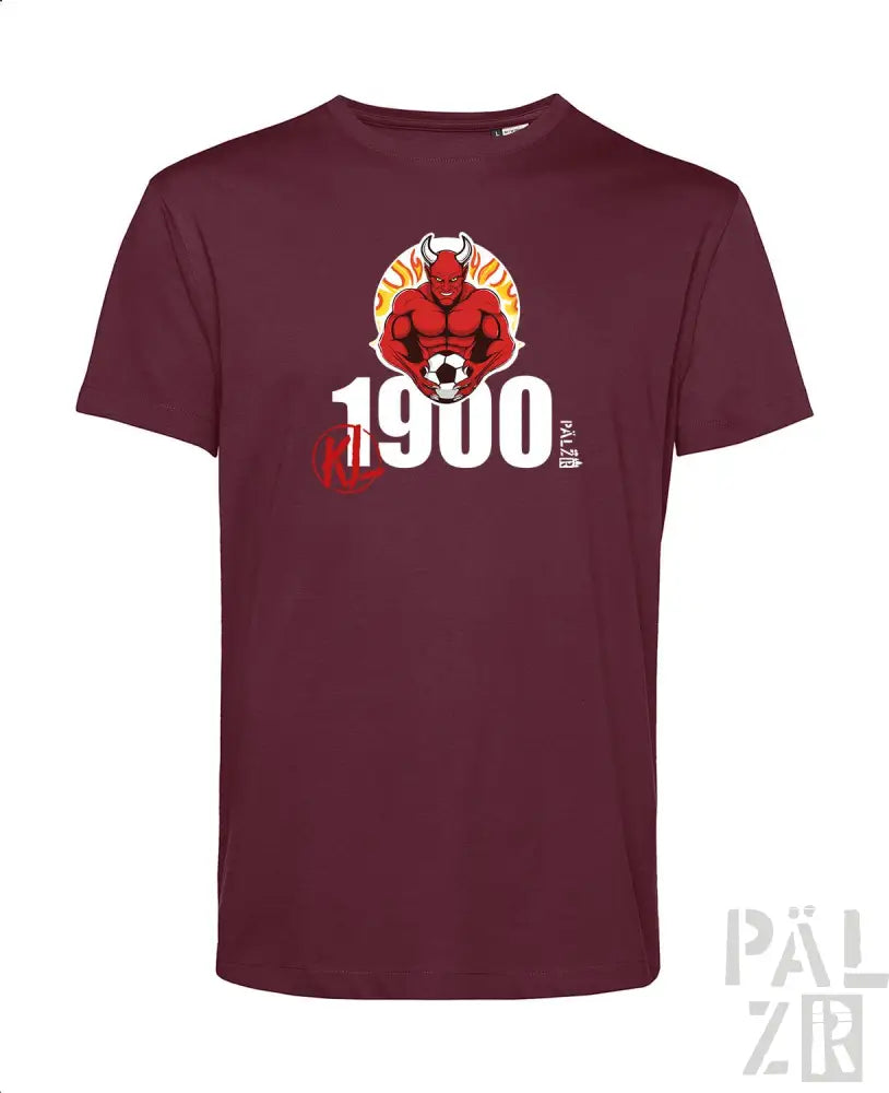 1900 Burgunder T-Shirt mit Teufel-Design und ’pälzer’-Logo.