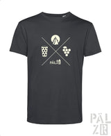Schwarzes männer t-shirt mit weißem waldundwoi grafikdesign featuring baum glas trauben und pälz schriftzug