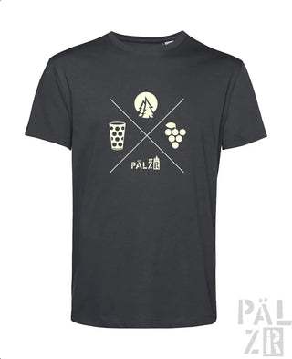Schwarzes männer t-shirt mit weißem waldundwoi grafikdesign featuring baum glas trauben und pälz schriftzug