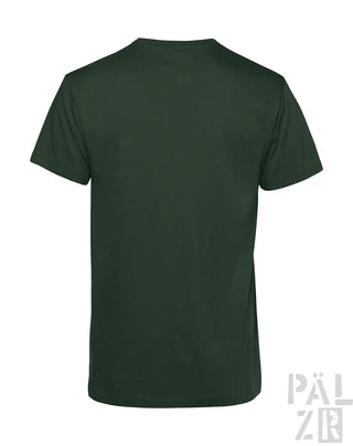 Dunkelgrünes T-Shirt mit kurzen Ärmeln und Rundhals, aus Baumwolle.
