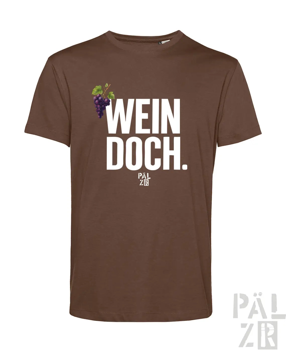 Braunes herren t-shirt mit kurzen ärmeln und weißen wein doch schriftzug, lila trauben grafik und pal zib marke