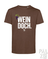Braunes herren t-shirt mit kurzen ärmeln und weißen wein doch schriftzug, lila trauben grafik und pal zib marke