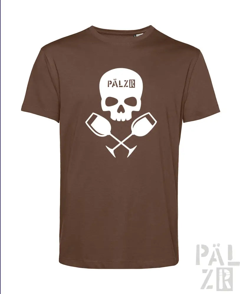Braut-Shirt mit Totenkopf- und gekreuzten Schlägel-Design, weißer Text „pälzr“ auf der Vorderseite.