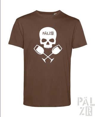 Braut-Shirt mit Totenkopf- und gekreuzten Schlägel-Design, weißer Text „pälzr“ auf der Vorderseite.