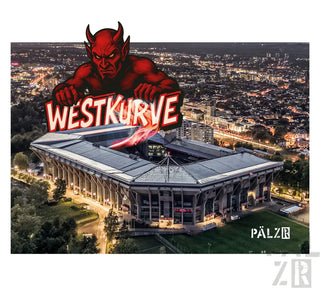 Rotes Teufelsposter mit Hörnern und Schwanz