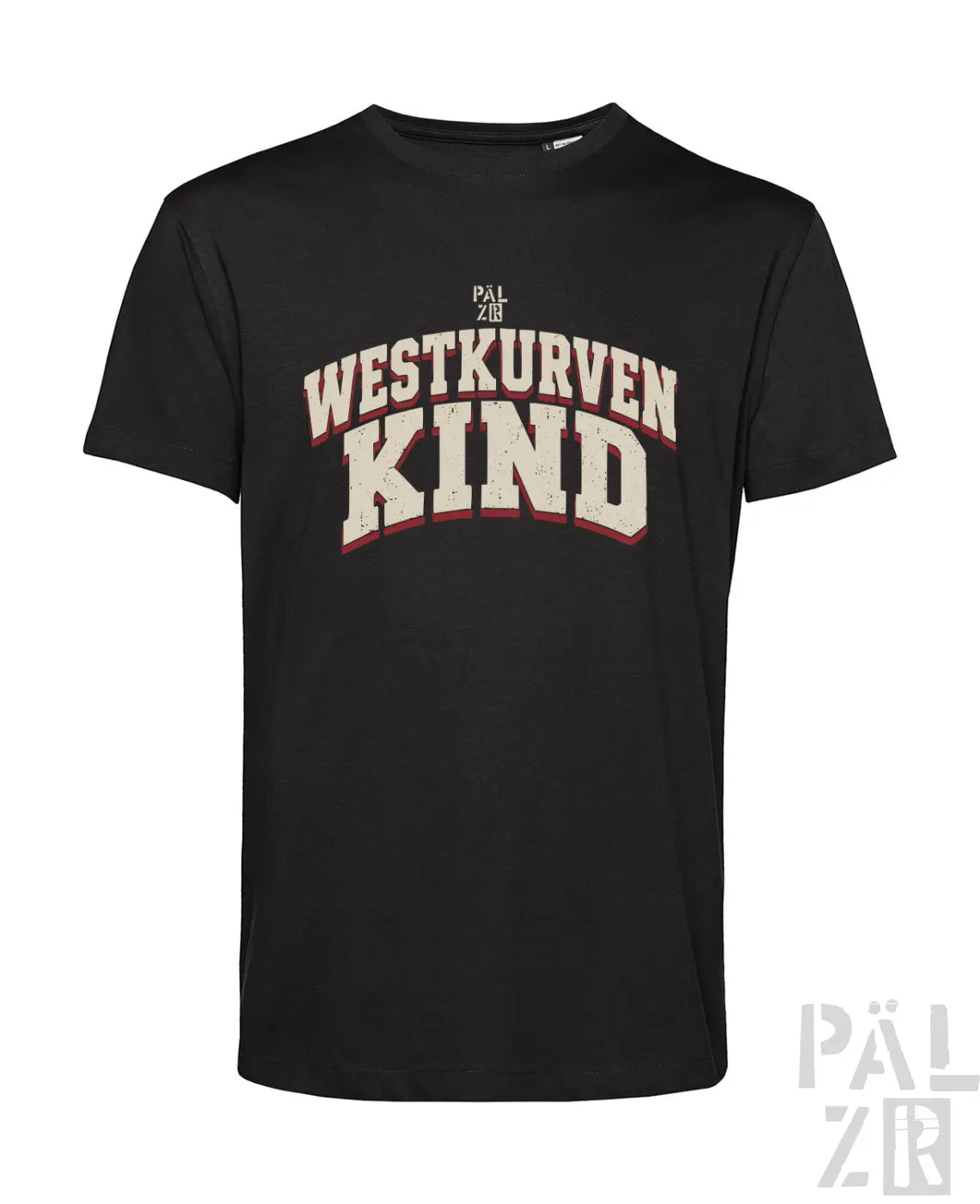 Schwarzes männer t-shirt mit kurzem arm und weiß rotem distressed westkurvenkind grafikprint auf der brust