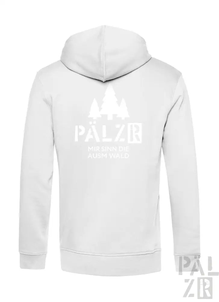 Weißes Hoodie mit ’palzin’-Logo und Adler-Design.