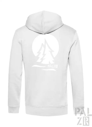 Weißes Hoodie mit Baum-Design und Text „Assassin’s Creed Origins“ auf dem Rücken.