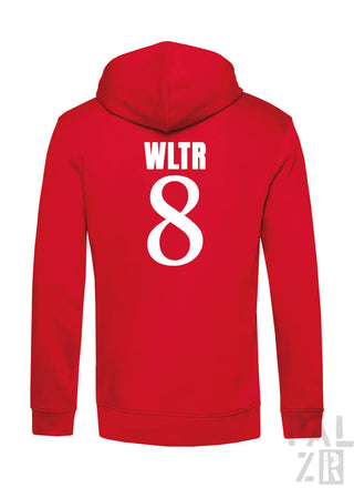 Roter herren zipper sweatshirt aus baumwolle mit weißem wltr 8 print auf der rückseite in verschiedenen farben