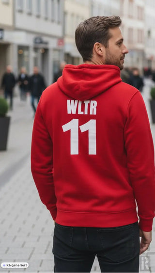 Männer zipper frtz wltr elf in rot mit weißer schrift und zahl 11 auf der rückseite