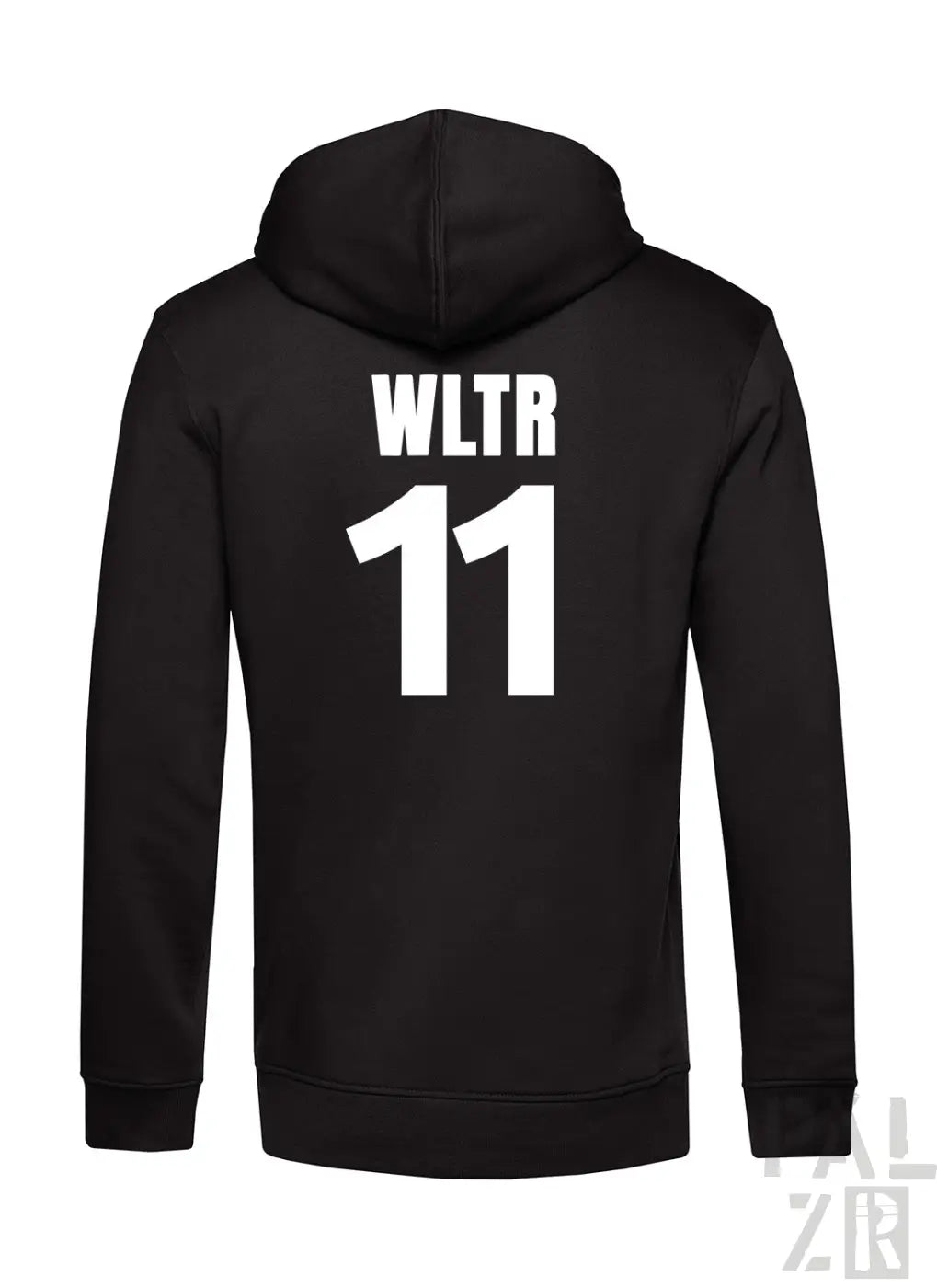 Schwarzer zip-up hoodie für männer mit weißem wltr 11 print auf der rückseite aus verschiedenen farben