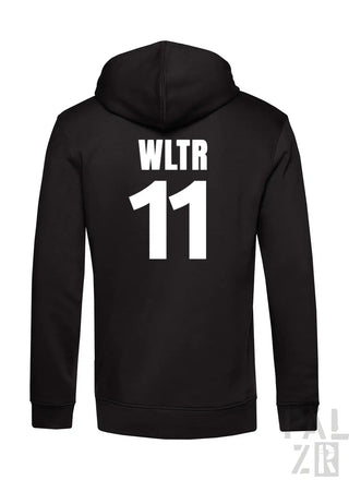 Schwarzer zip-up hoodie für männer mit weißem wltr 11 print auf der rückseite aus verschiedenen farben
