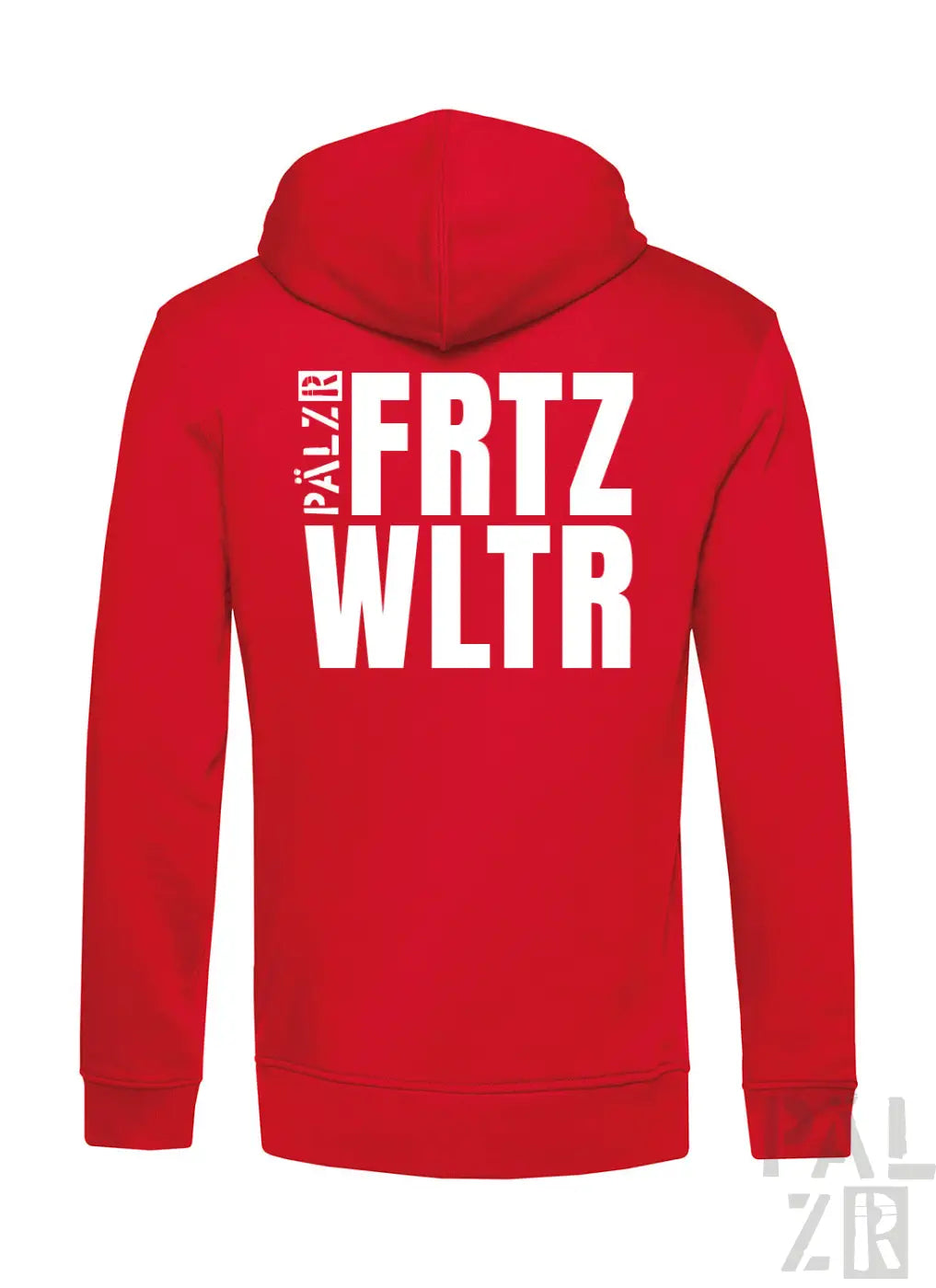 Roter zip-up hoodie männer mit weißer fetter schrift auf der rückseite aus verschiedenen farben