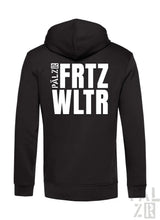 Schwarzer herren-zipper mit weißer großer schrift pálzar fritz wltr auf der rückseite verschiedene farben