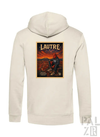 Creme-Farbenes Hoodie mit grafischem Design eines Dämons auf dem Rücken.