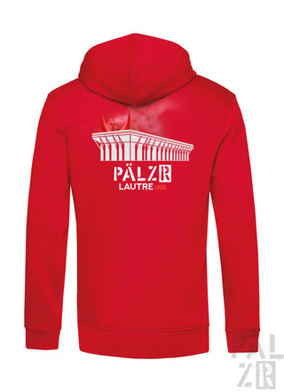 Roter zipper herrenpullover mit weißem palais lausanne grafik und pälz r lautre 1900 aufdruck