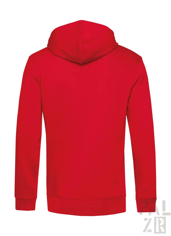 Rote Kapuzenjacke mit Kapuze und langen Ärmeln, wahrscheinlich aus Baumwolle oder Polyester-Mischung.
