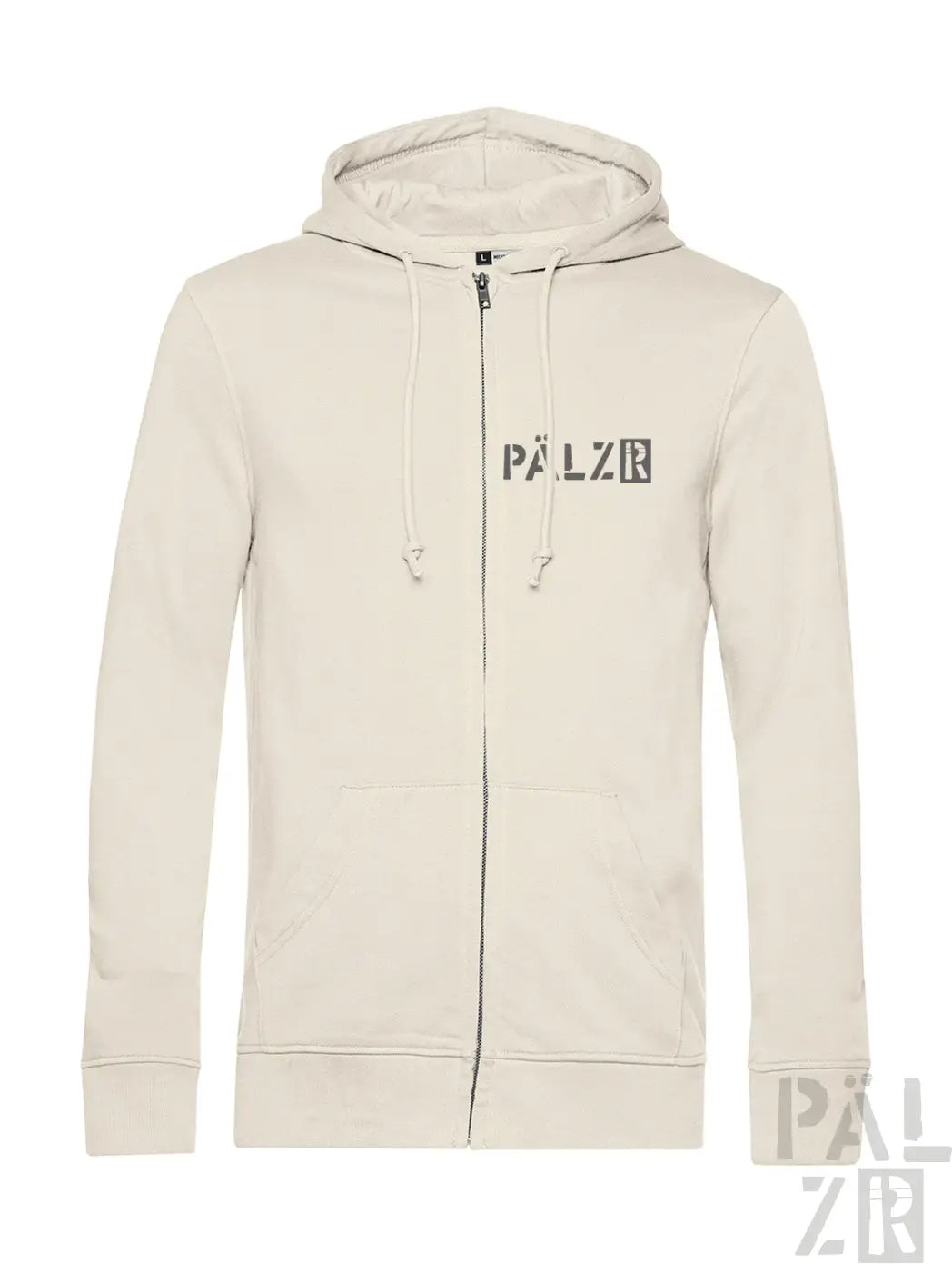 Beige zip-up hoodie für männer mit subtiler pälzr logo auf der brust und passenden kordeln aus sternegugger kollektion